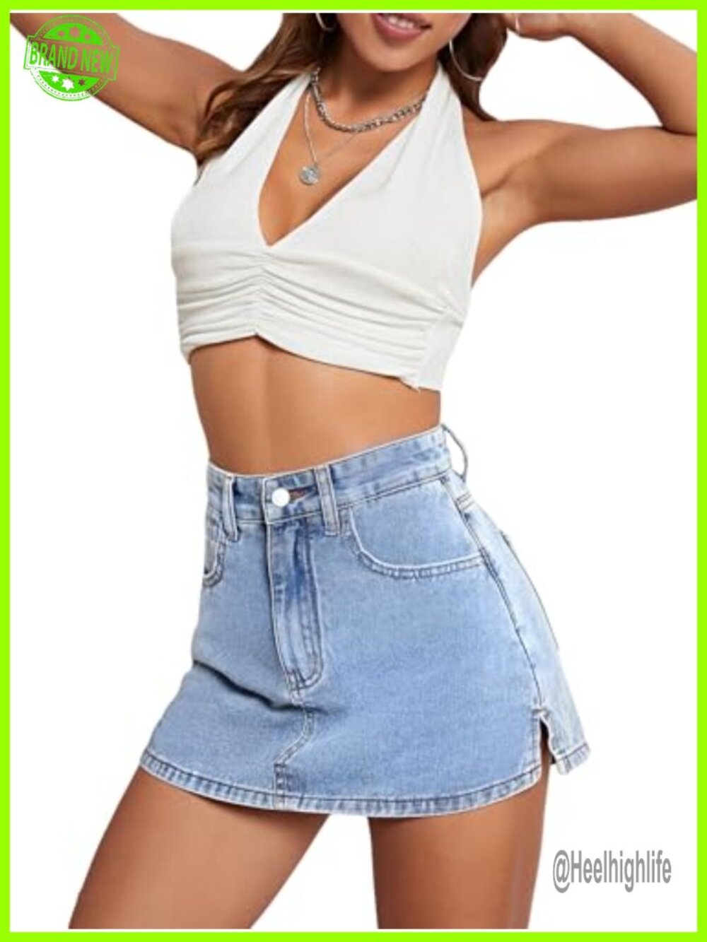 High Waist Denim Short Skort with Zipper & Pockets